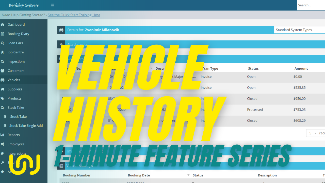 Vehicle History feature of Workshop Software