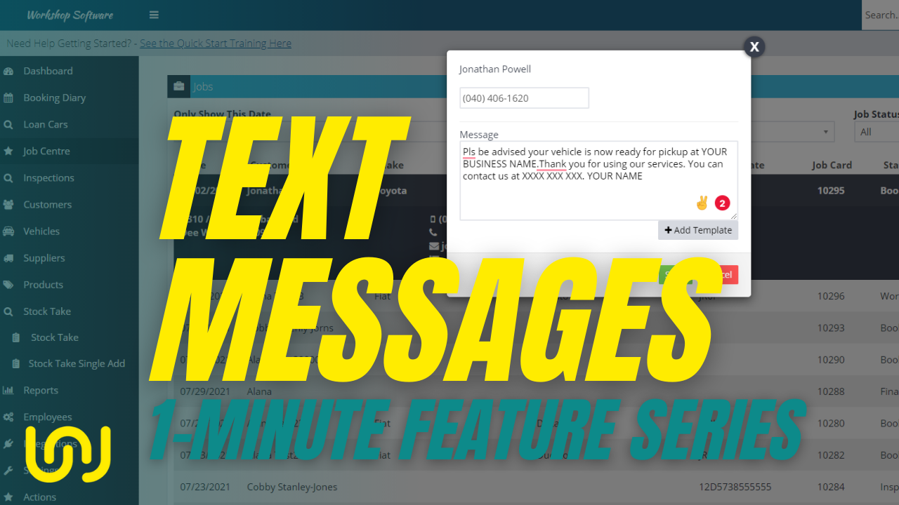 Text Message Feature with Workshop Software