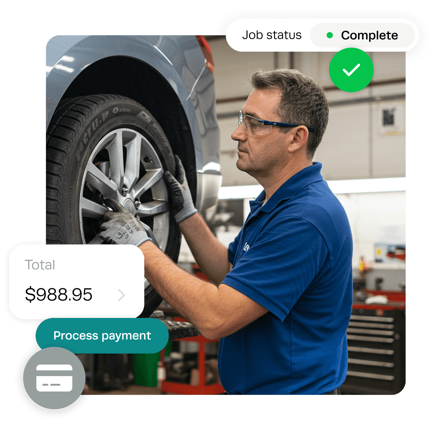 Workshop Software tyre and wheel shop management interface showing job cards and inventory