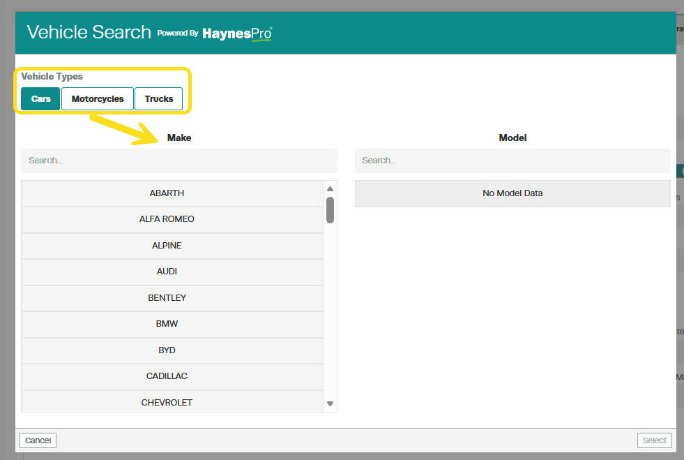 WorkshopData Make and Model Search - Workshop Software