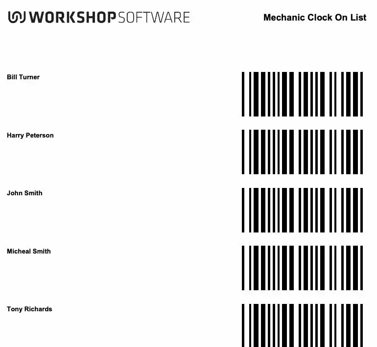 Mechanic Clocking Barcode Report