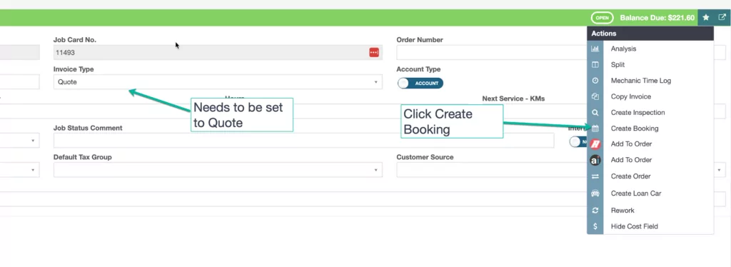 Create booking From Quote